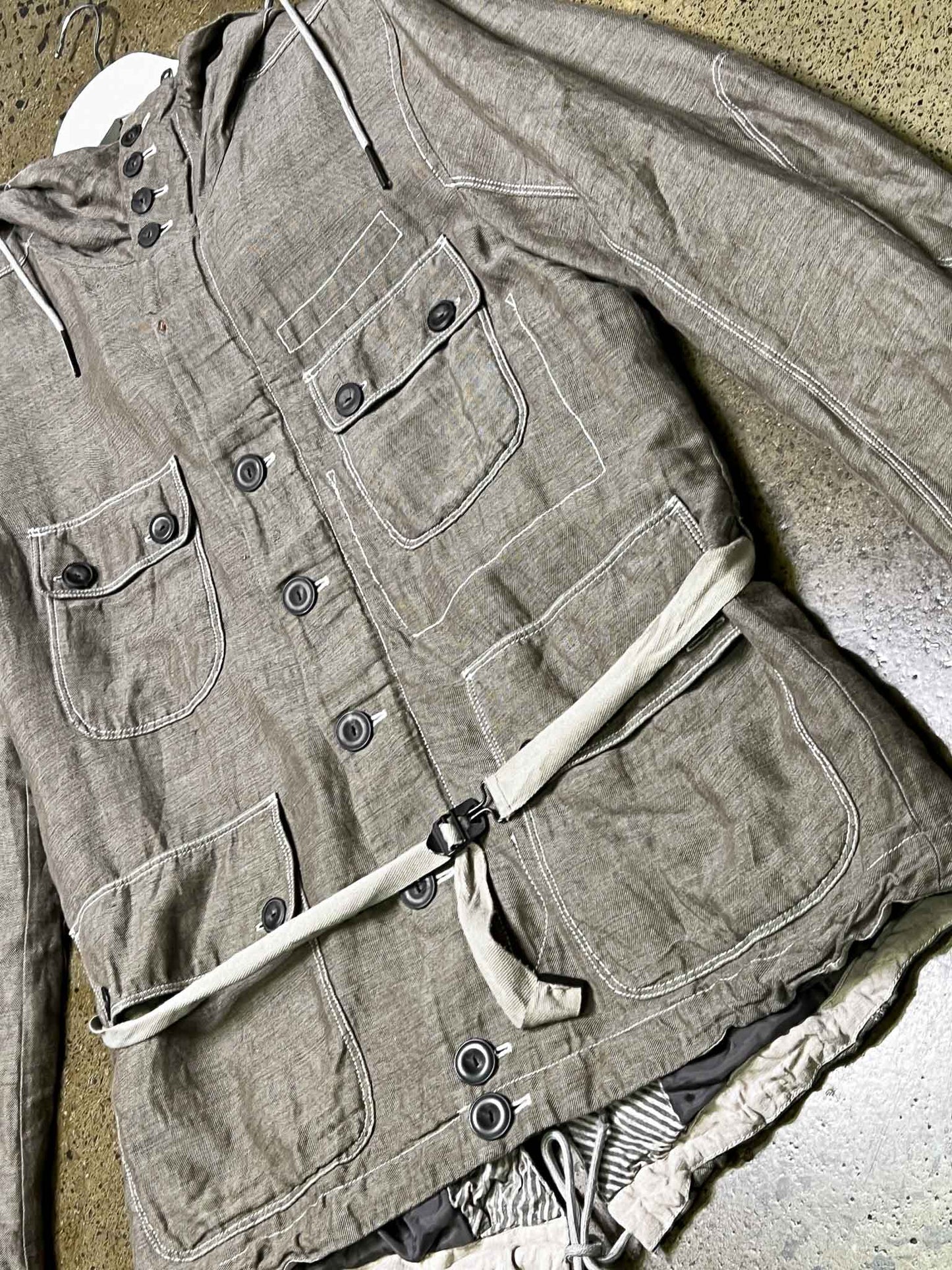 Size S | Diesel Grey Linen Cargo Hooded Jacket