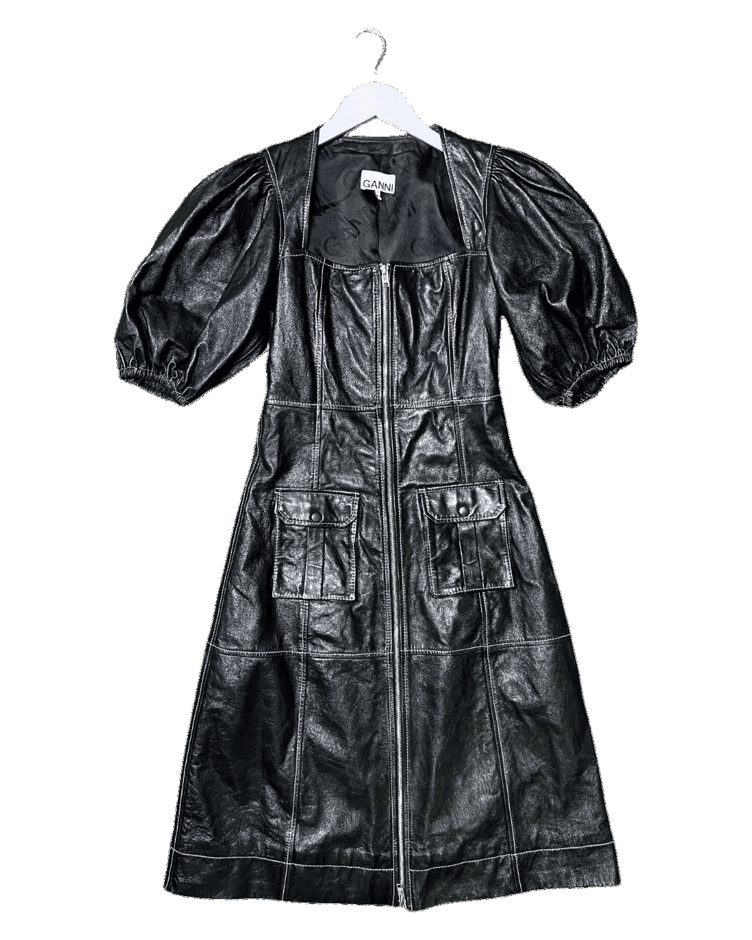 Size 36 (8) | Ganni Black Leather Midi Dress