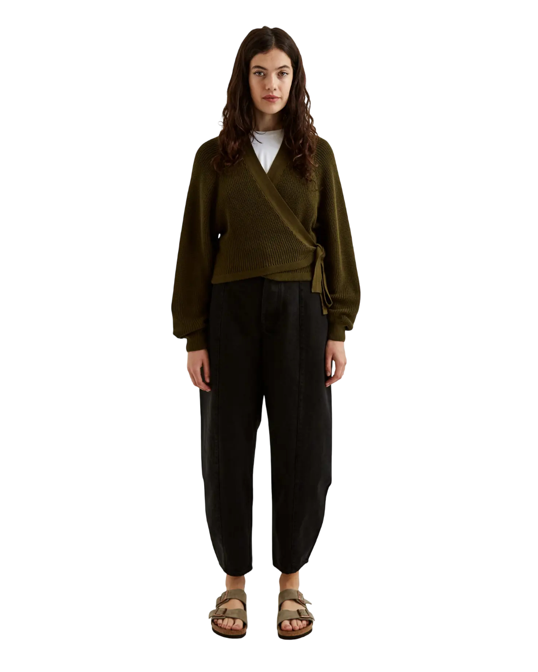 Size S | Kowtow Olive Green Composure Wrap Cardigan