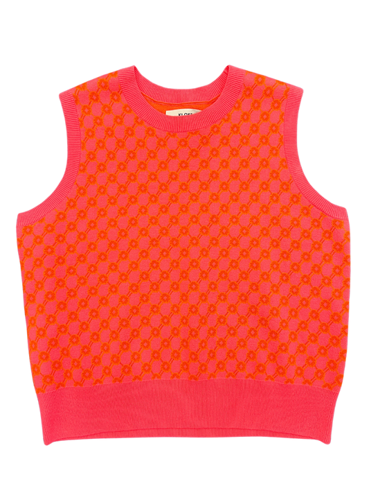 Size M - Kloke Ebb Jacquard Pink and Orange Knit Vest