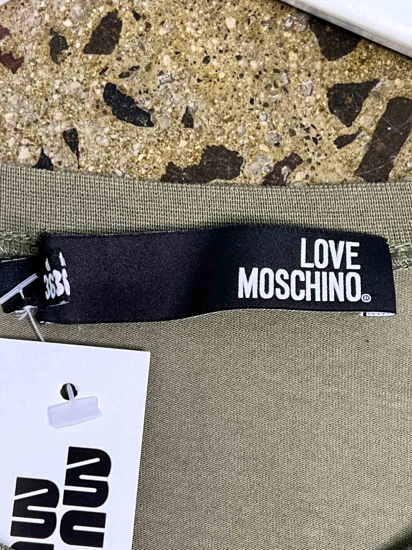 Size 8 | Love Moschino Olive Sequinned Applique T-shirt