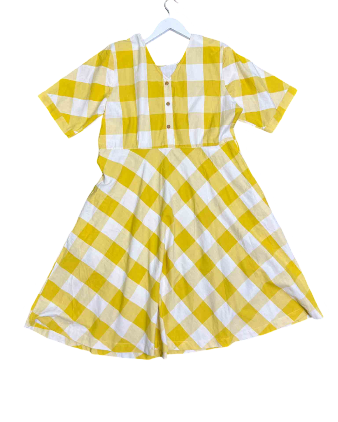 Size L | Nancybird Yellow Check Midi Dress