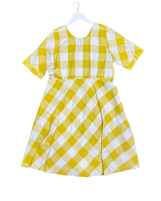 Size L | Nancybird Yellow Check Midi Dress