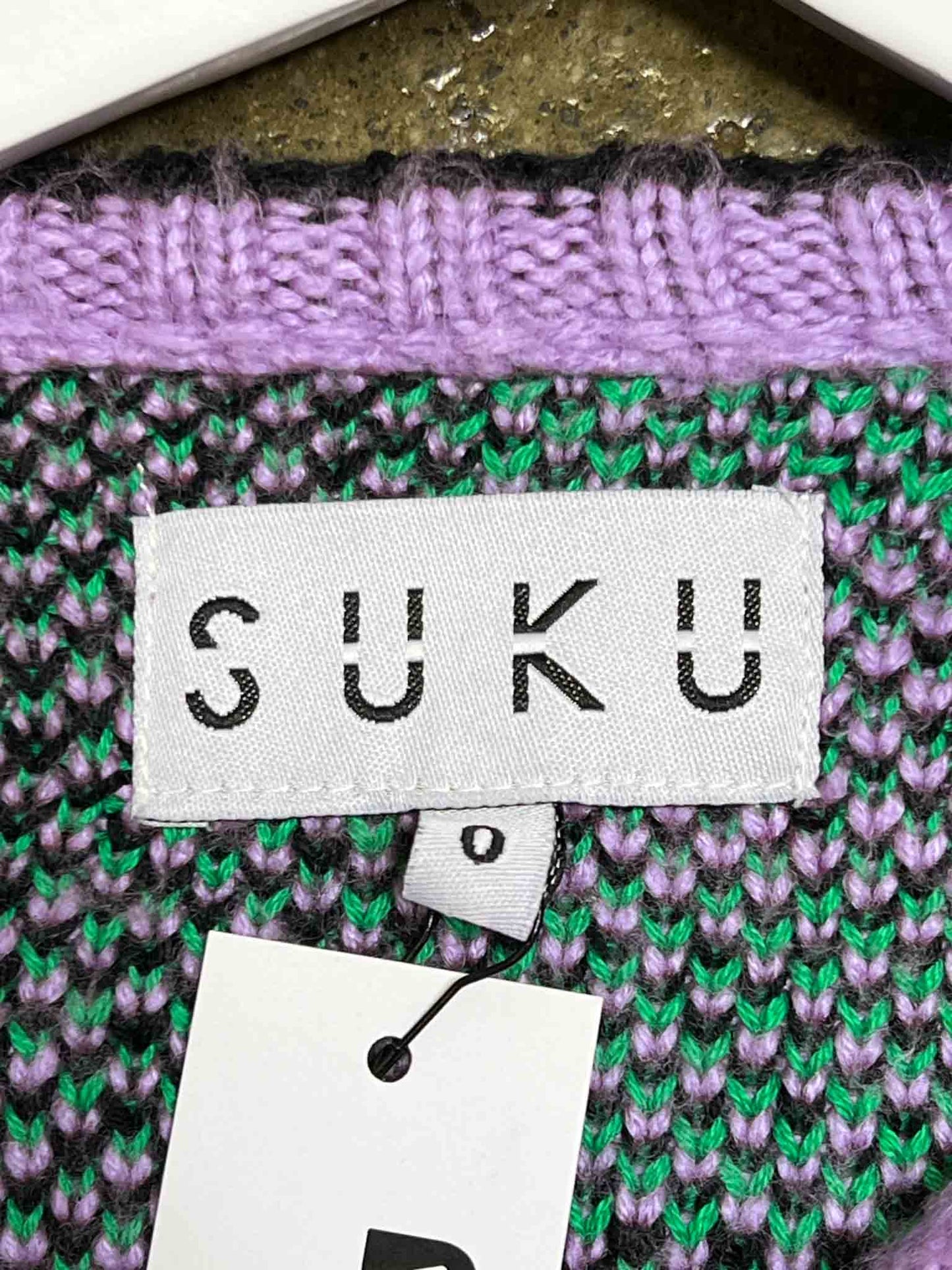 Size 0 (6) | Suku Purple Green and Black Cropped Cardigan