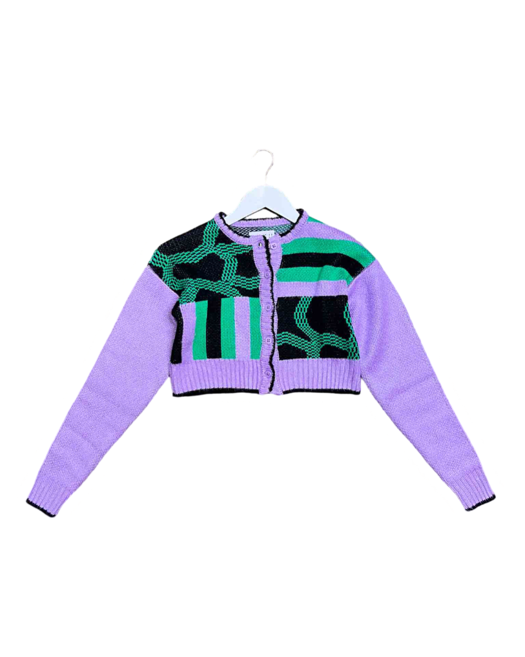 Size 0 (6) | Suku Purple Green and Black Cropped Cardigan