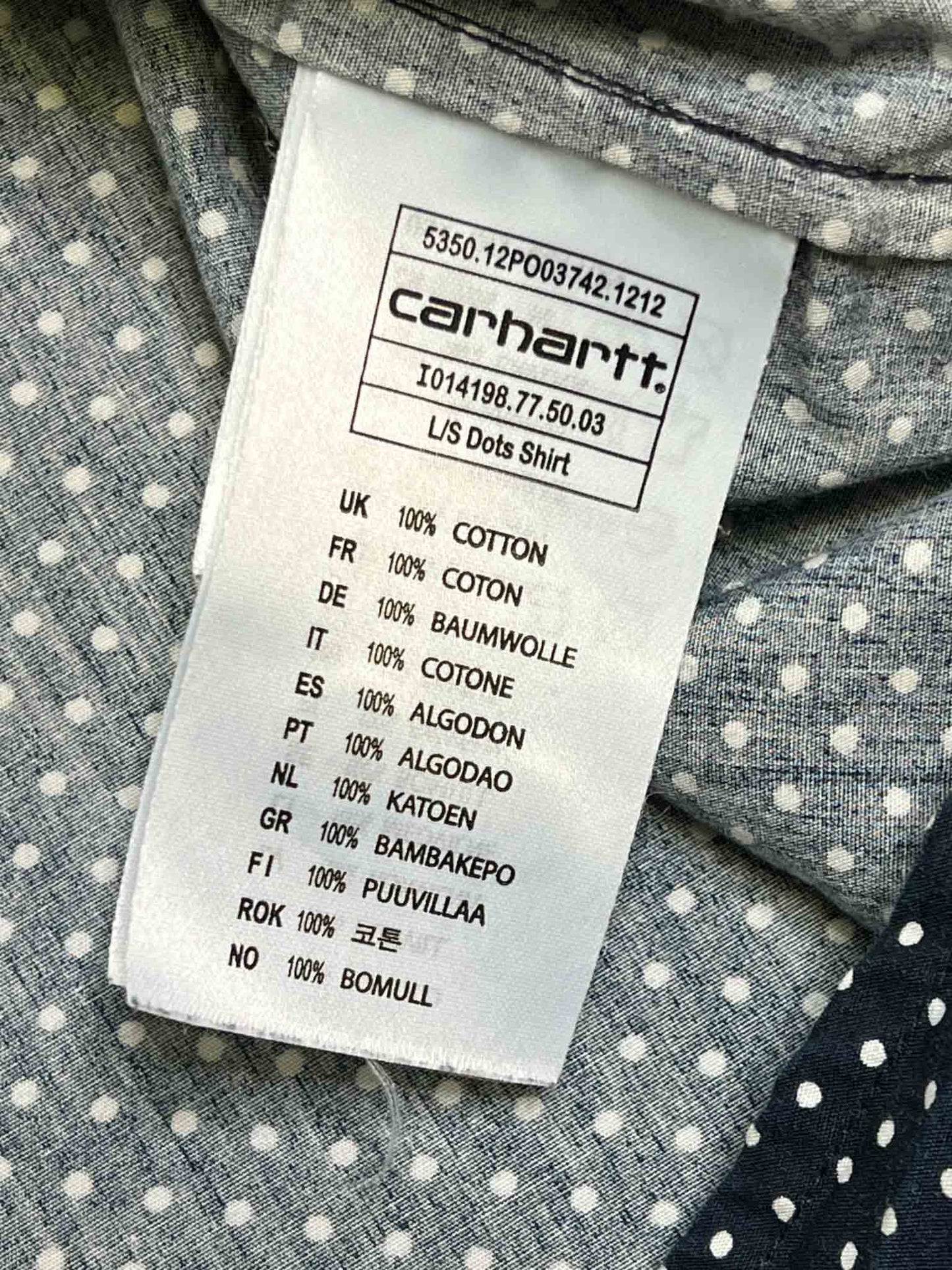 Size L | Carhartt Navy and White Dots Long Sleeve Shirt