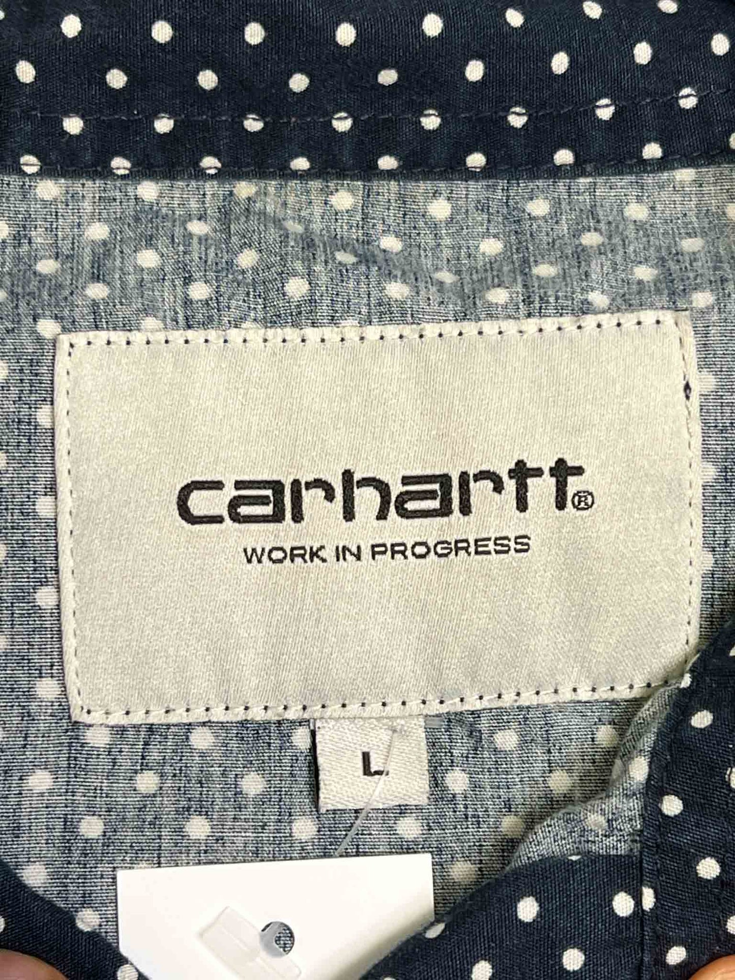 Size L | Carhartt Navy and White Dots Long Sleeve Shirt