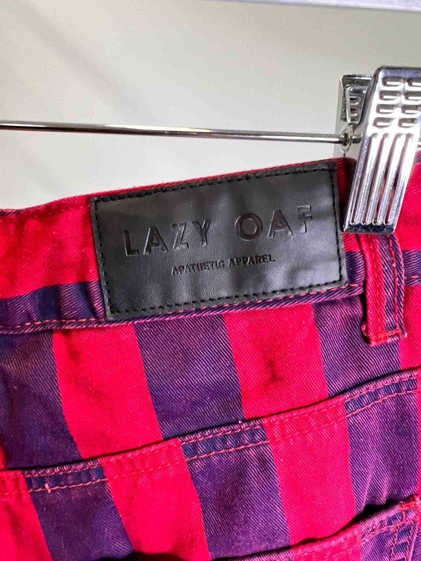 Size 28 | Lazy Oaf Red and Blue Stripe Button Up Wide Leg Pants