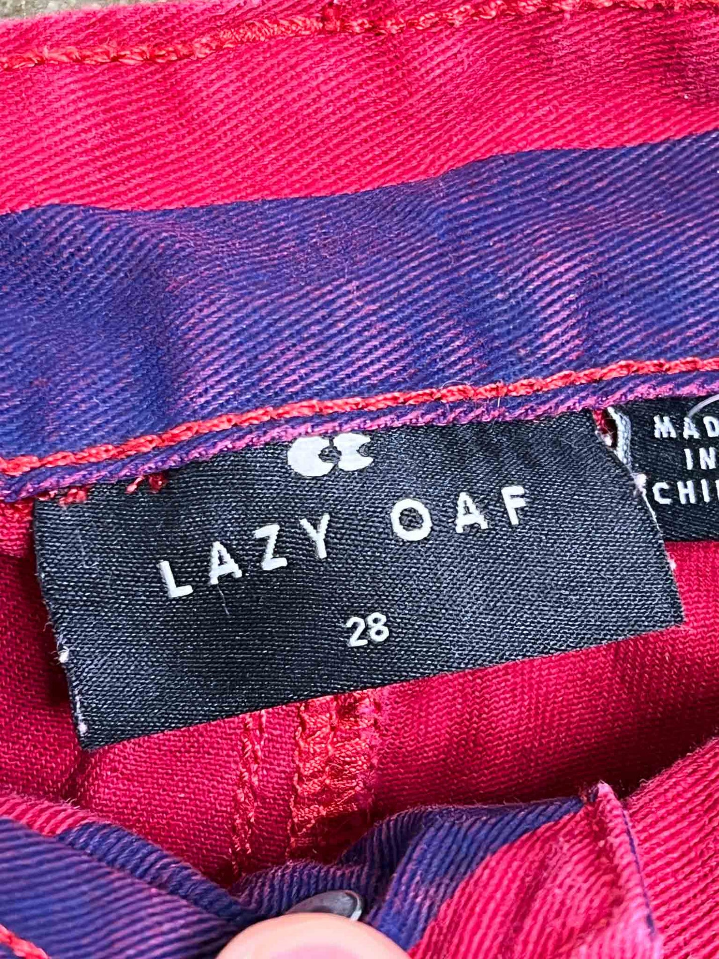 Size 28 | Lazy Oaf Red and Blue Stripe Button Up Wide Leg Pants