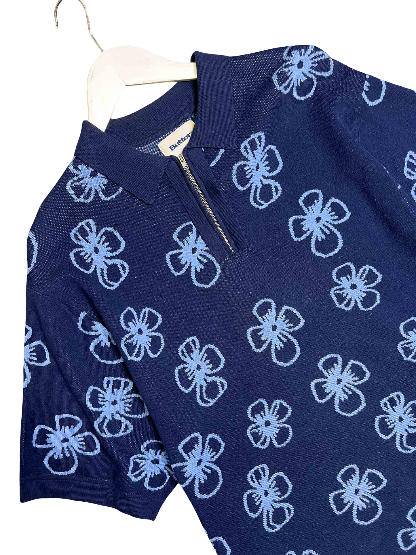 Size L | Butter Floral Print Knit Polo Top