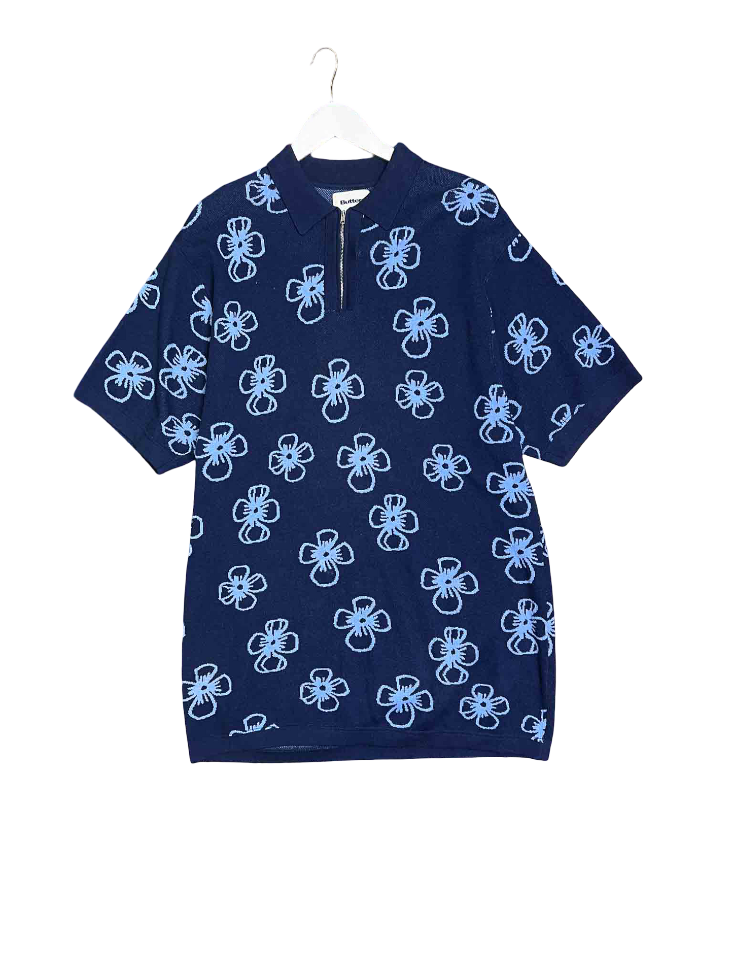 Size L | Butter Floral Print Knit Polo Top