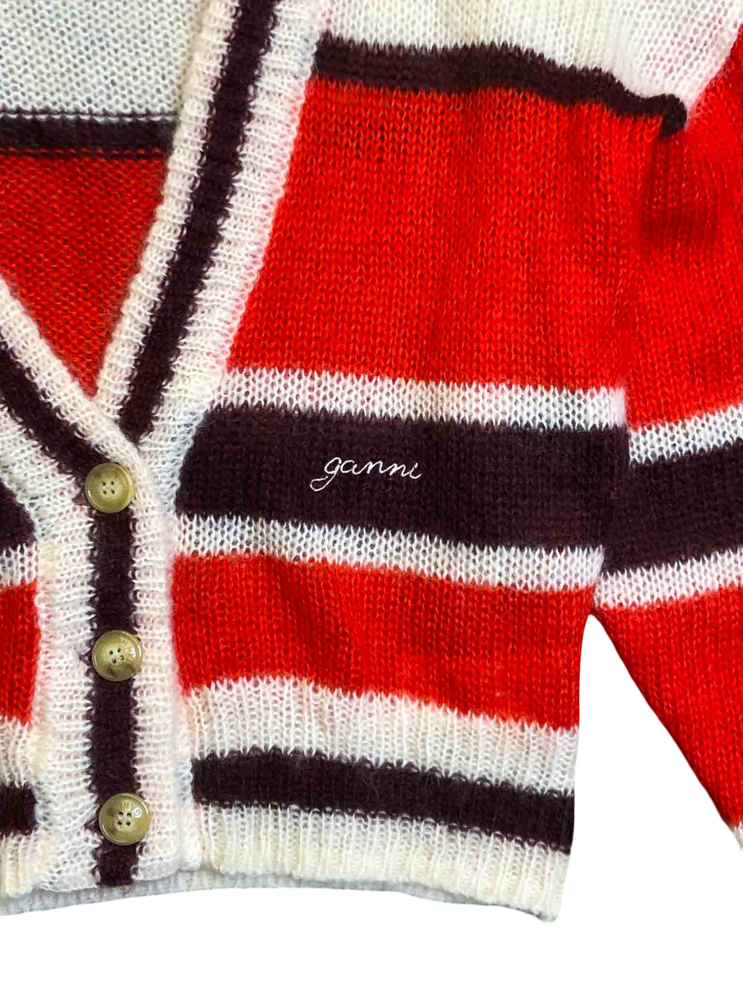 Size XL | Ganni Mohair Blend Striped Cardi