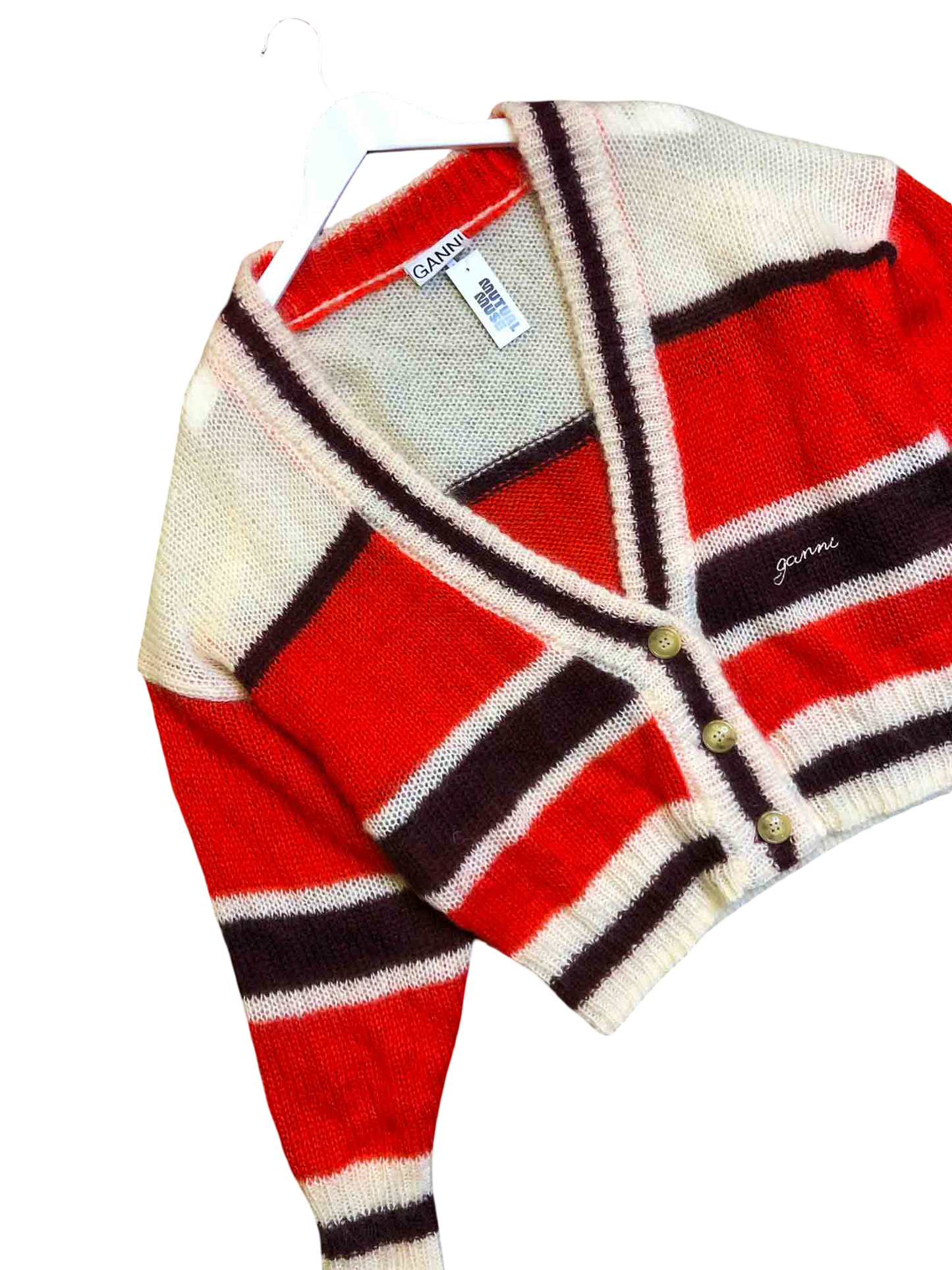 Size XL | Ganni Mohair Blend Striped Cardi