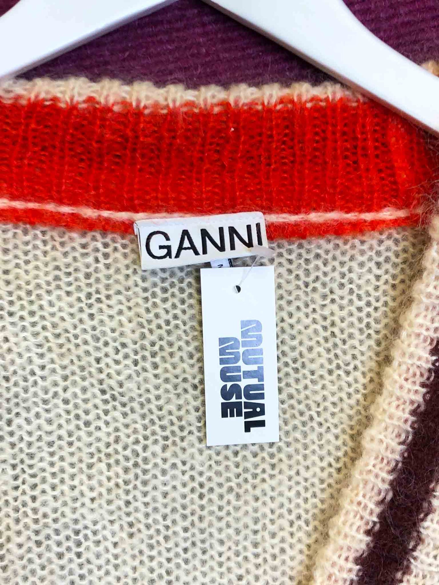 Size XL | Ganni Mohair Blend Striped Cardi