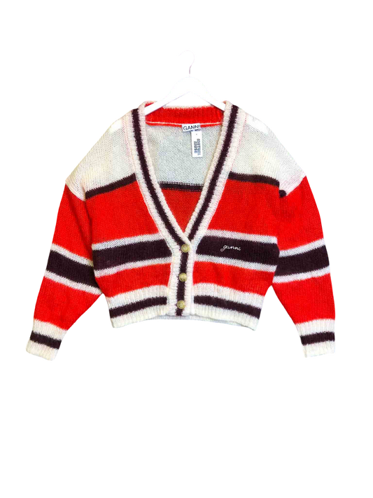 Size XL | Ganni Mohair Blend Striped Cardi