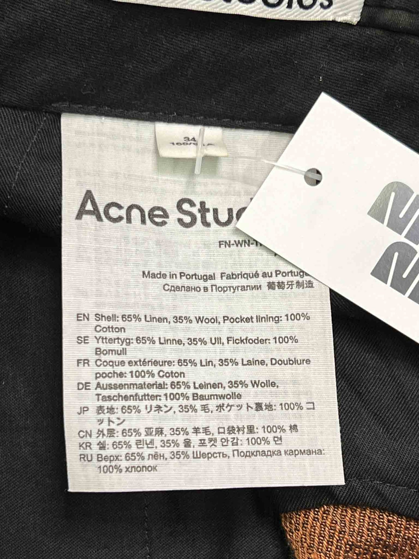 Size 34 (XS) | Acne Studios Brown Linen and Wool Blend Gaberdine Straight Leg Pants