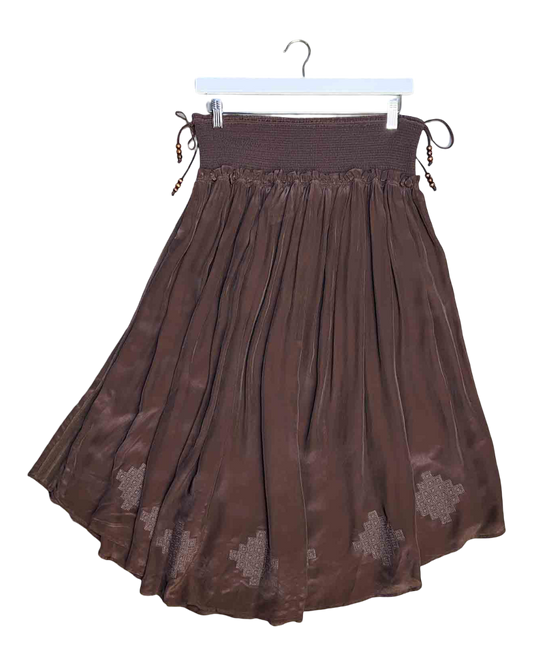 Size L | Flannel Brown Flowy Skirt