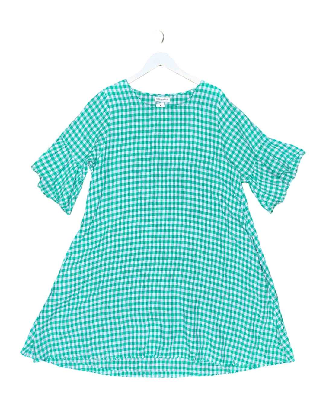 Size XL | Alessandra Raw Linen Gingham Midi Dress