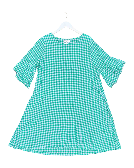 Size XL | Alessandra Raw Linen Gingham Midi Dress