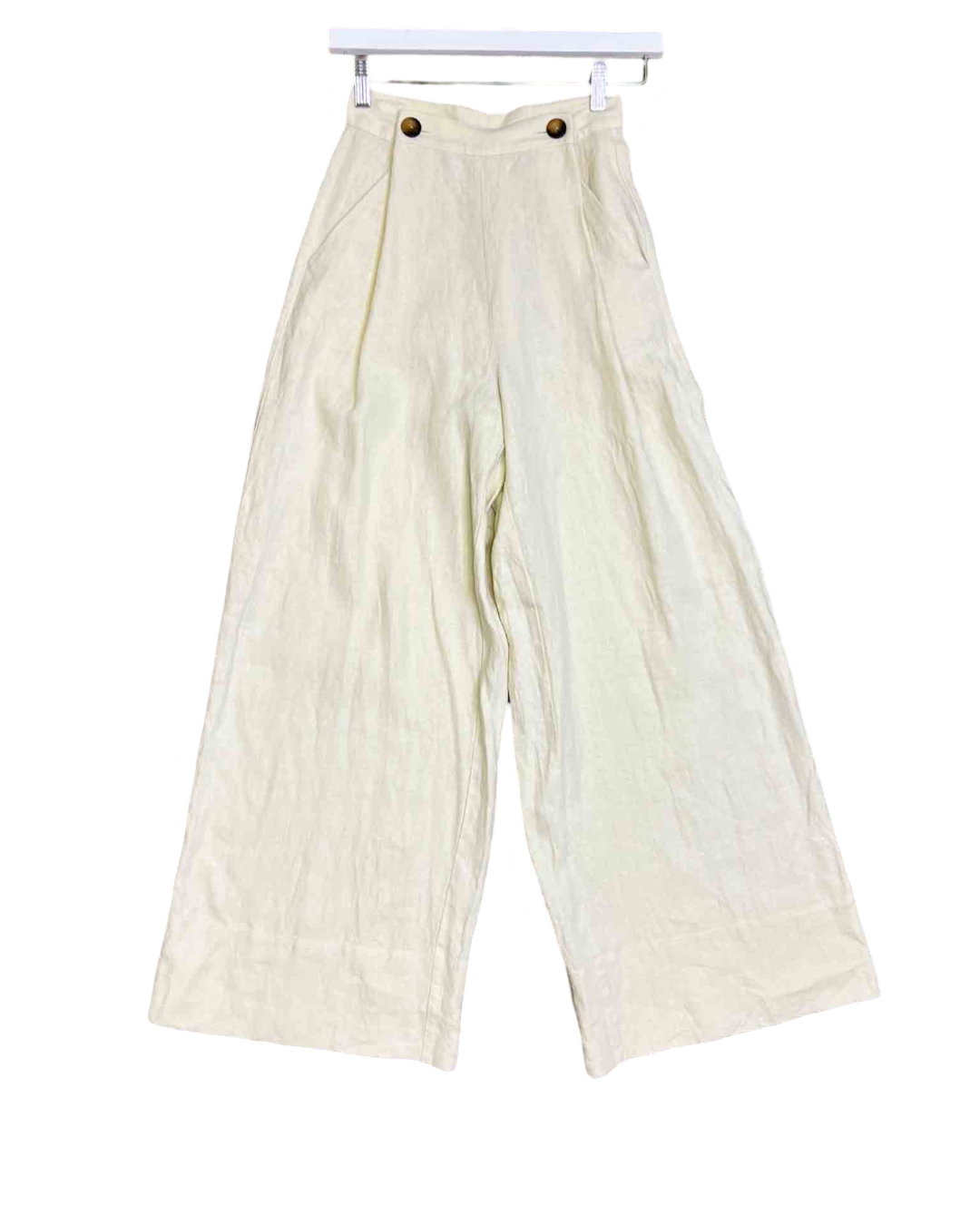 Size XS | The Posse Pale Green Linen Button Waist Wide Leg Pants