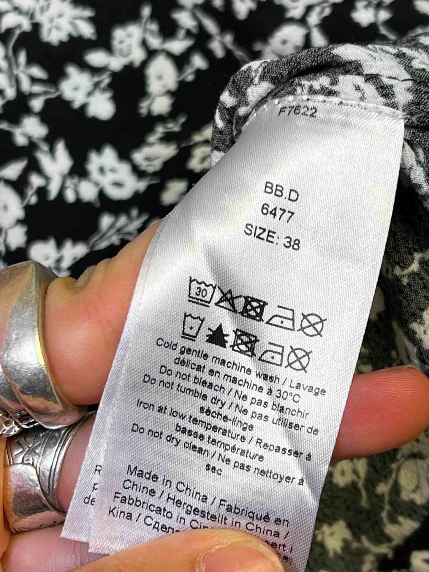 Size 38 (S) | Ganni Black and White Floral Blouse