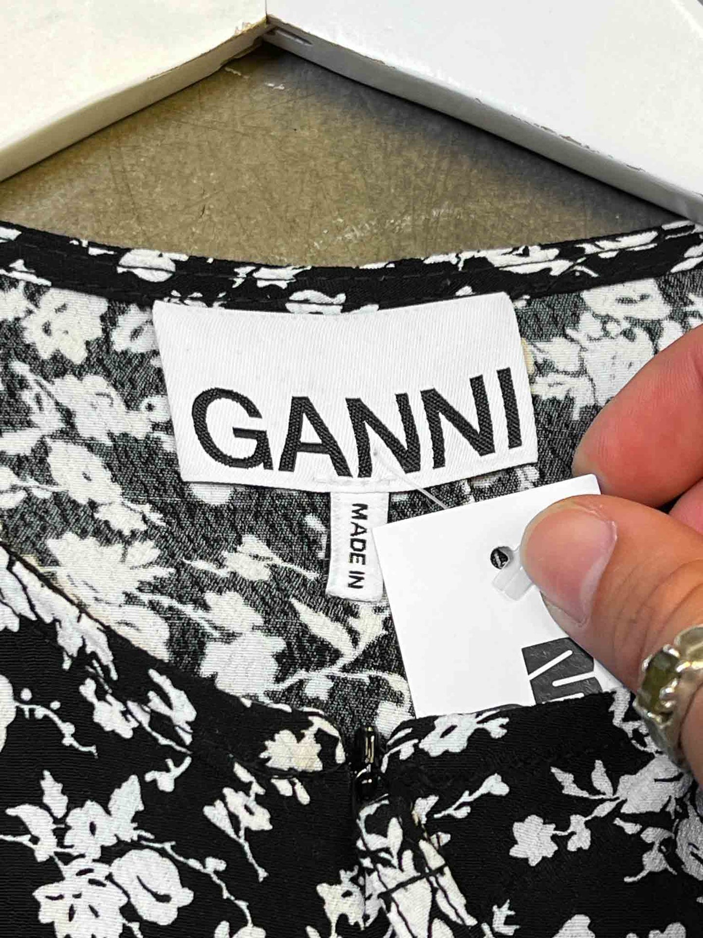 Size 38 (S) | Ganni Black and White Floral Blouse
