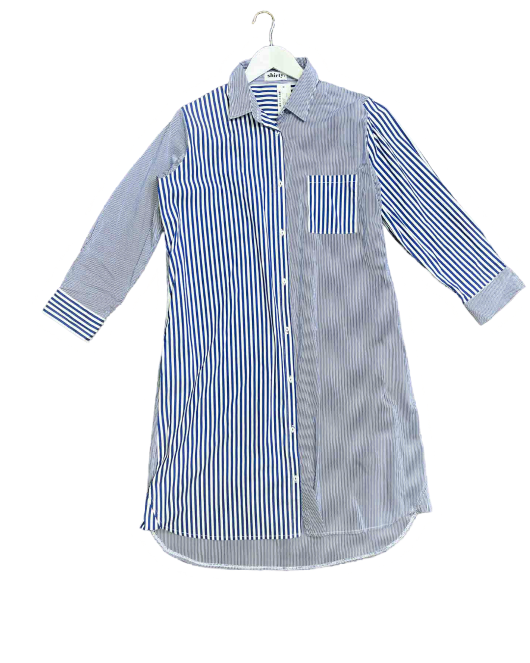 Size L | Shirty Blue and White Stripe Midi Shirt Dress