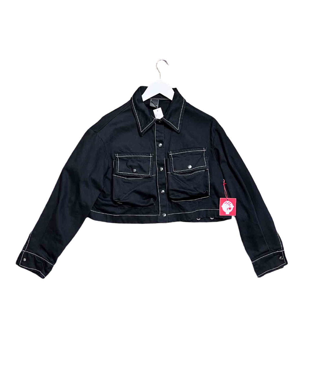 Size S | Fool Black Dyed Crop Pocket Jacket With Tag