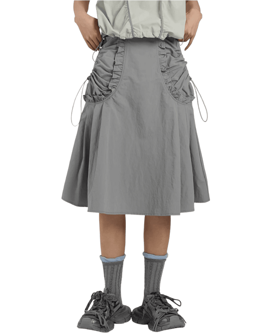 Size L | Kiosque Grey Ruched Nylon Midi Skirt NWT