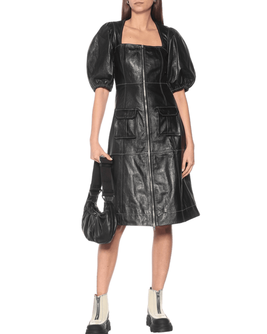 Size 36 (8) | Ganni Black Leather Midi Dress