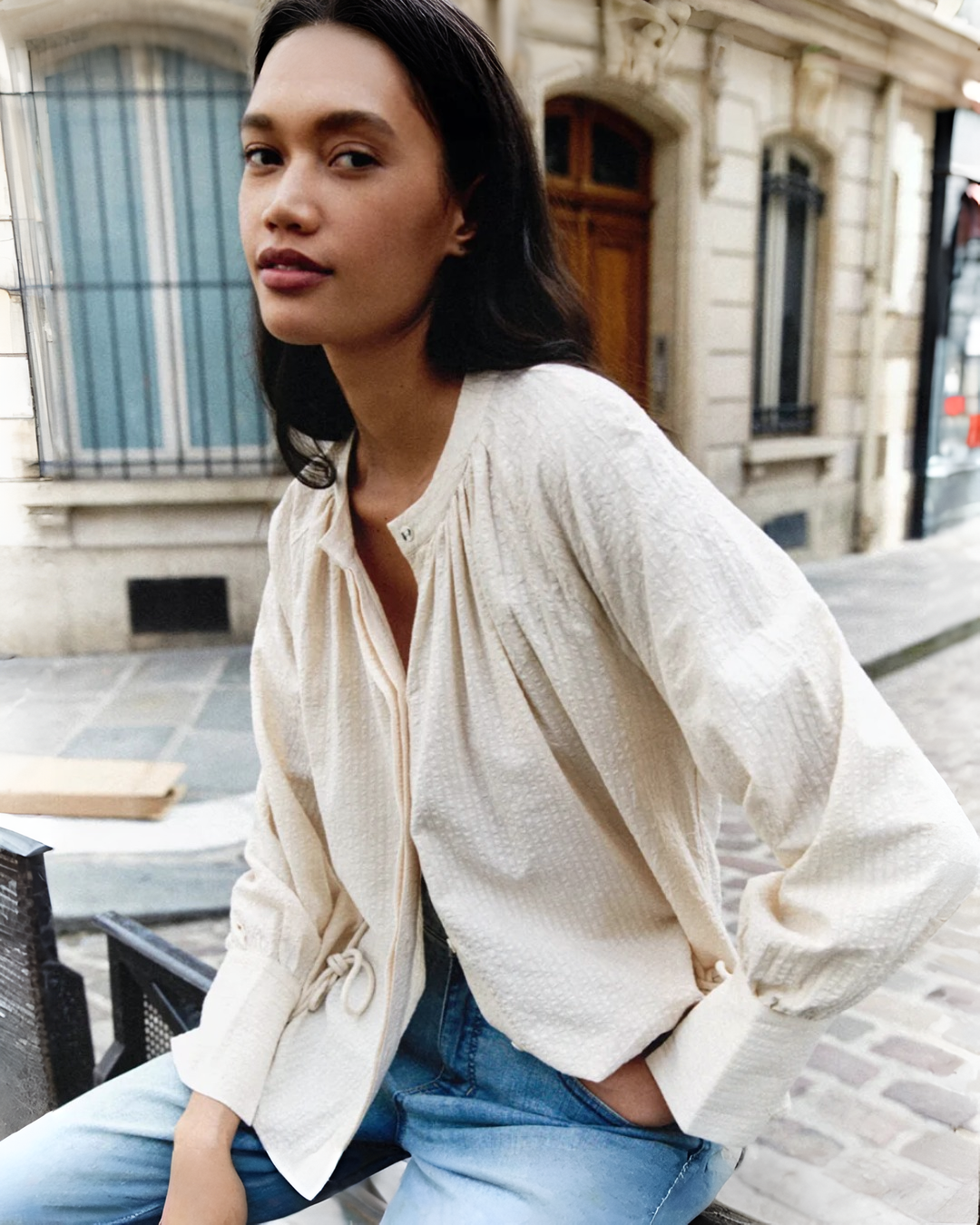 Size 16 (XXL) |  Foemina Seersucker Ecru Top