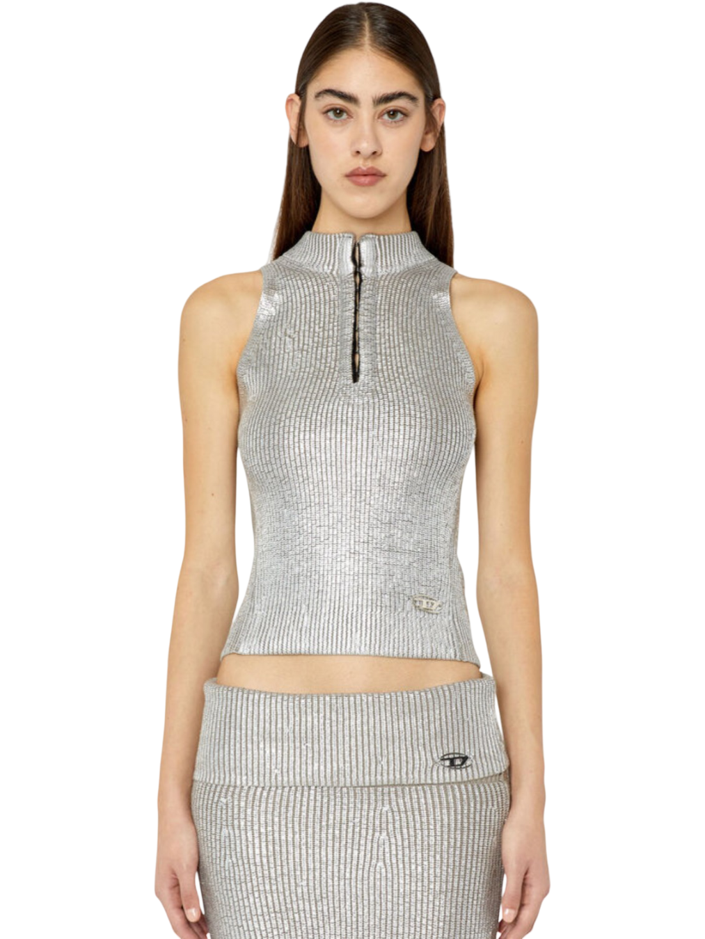 Size S | Diesel M-Addalena Silver Wool Tank Top
