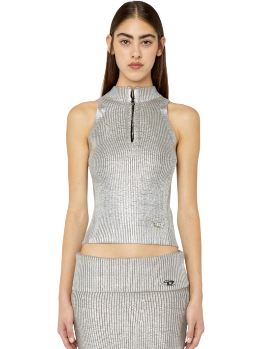 Size S | Diesel M-Addalena Silver Wool Tank Top