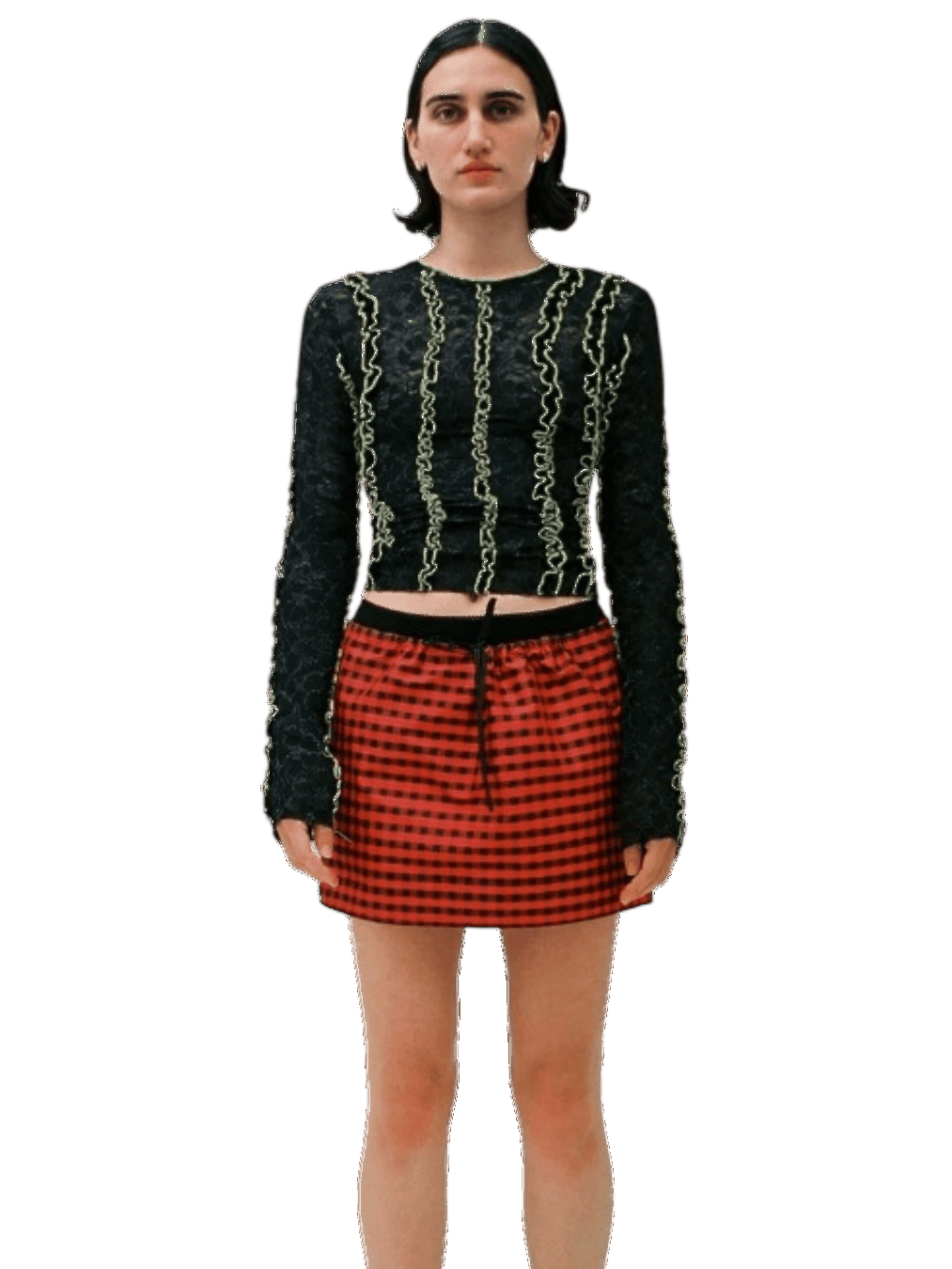 Size L | COA NYC Red Check Silk Mini Skirt
