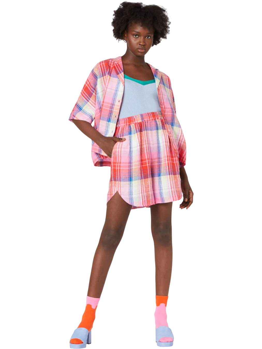 Size 16 | Gorman 'Vivid' Plaid Print Linen Shorts