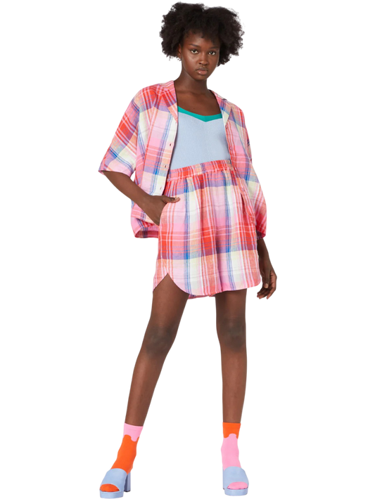 Size 16 | Gorman 'Vivid' Plaid Print Linen Shorts