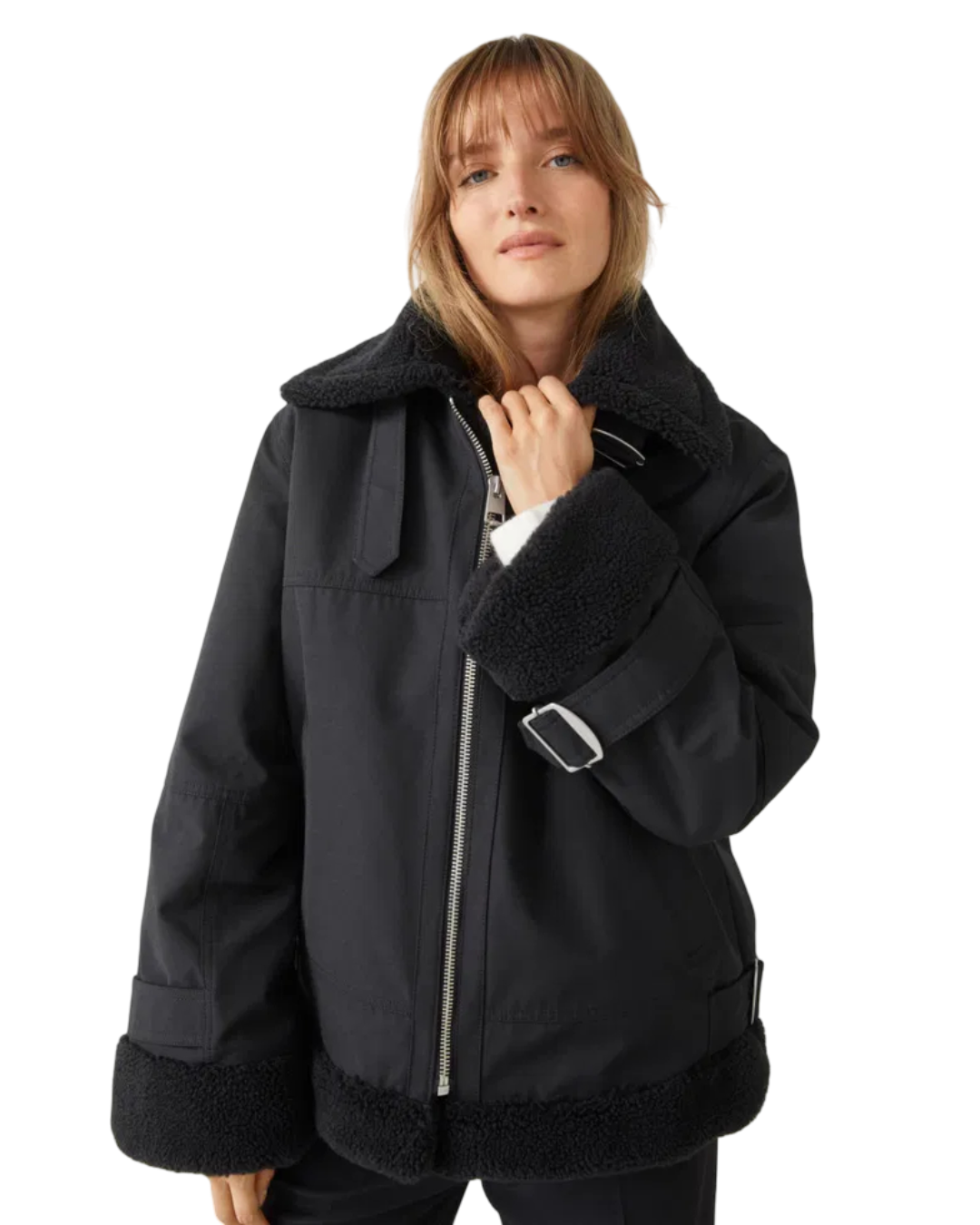 Size M | & Other Stories Black Relaxed Aviator Jacket
