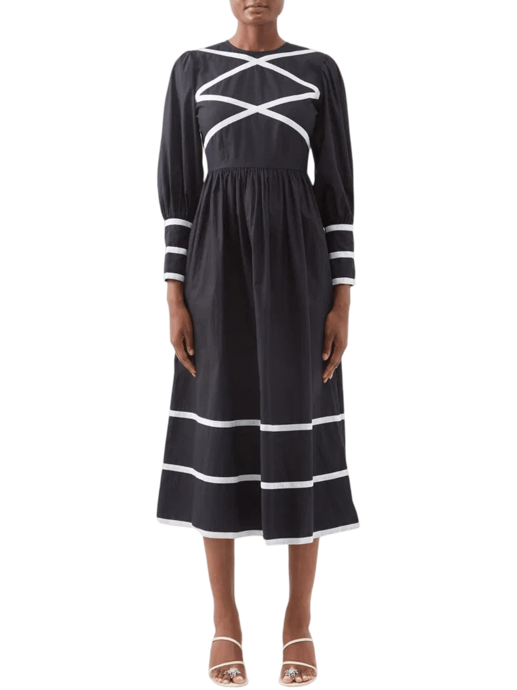 Size 20 (3XL) | Batsheva Clemmie Ribbon-Appliqué Cotton Midi Dress