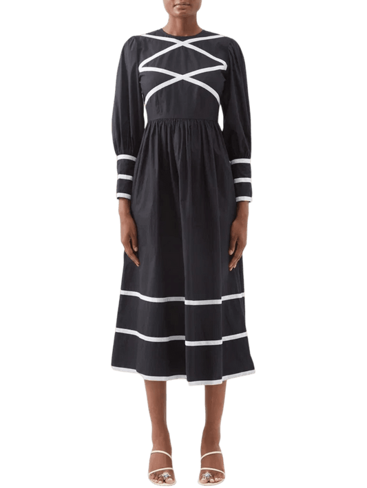 Size 20 (3XL) | Batsheva Clemmie Ribbon-Appliqué Cotton Midi Dress