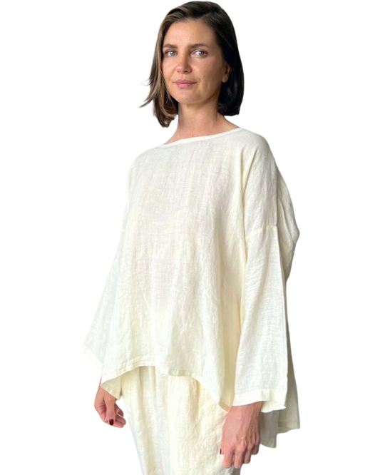 One Size | Black Crane Linen Top