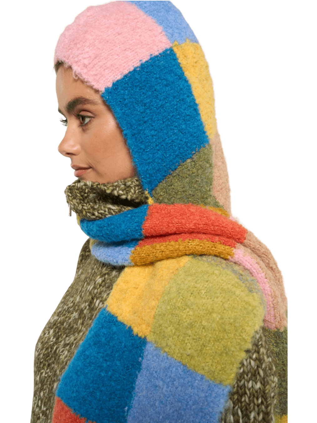 Arthur Colour Block Check Wool Blend Balaclava Scarf