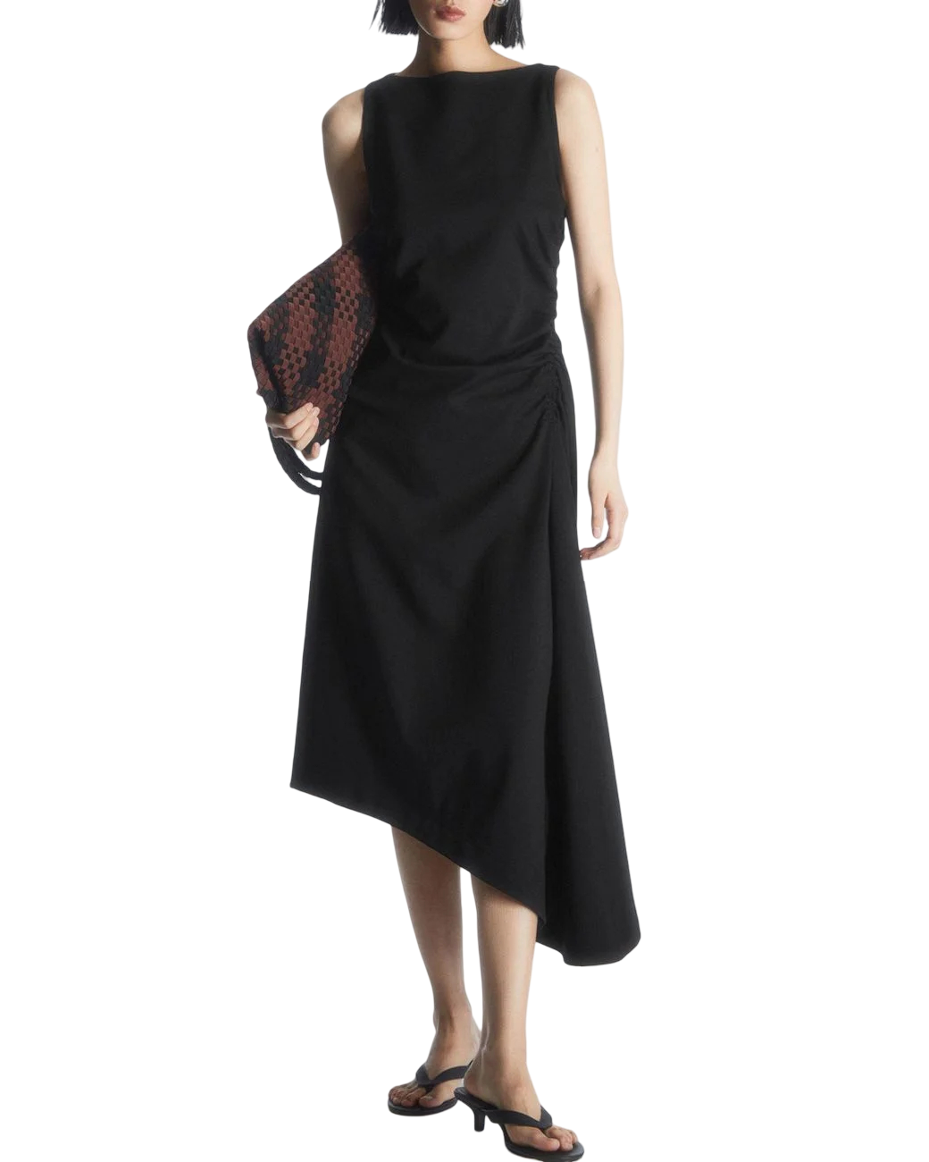 Size L | COS Ruched Sides Boat Neck Asym Dress