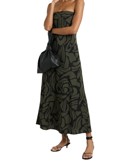 Size 10 | Matteau Green and Black Silk Bias Column Dress