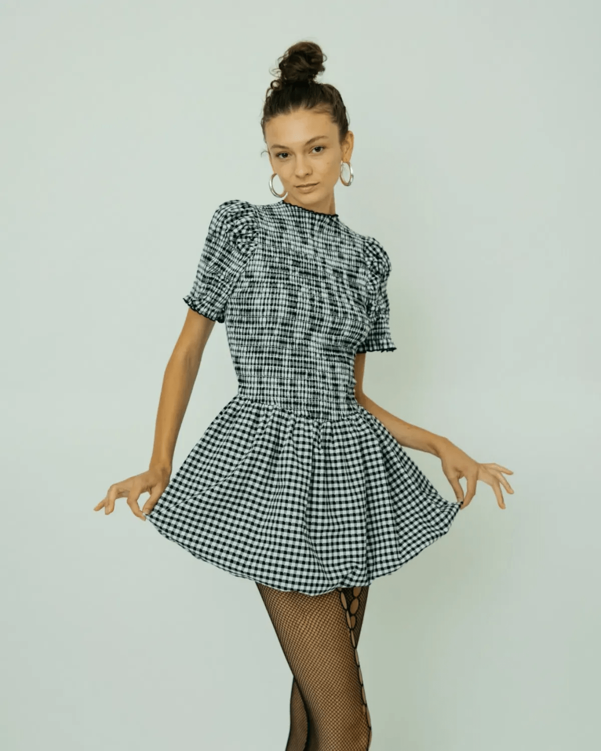 Size L | Apres Studio Gingham Bubble Mini Dress