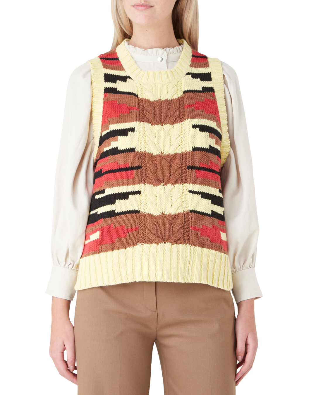 Size S | Munthe Yellow Cotton Knit Saddle Vest