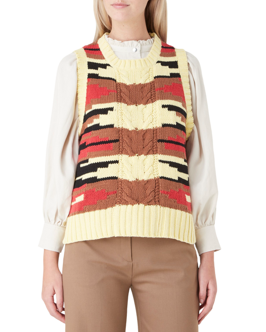 Size S | Munthe Yellow Cotton Knit Saddle Vest