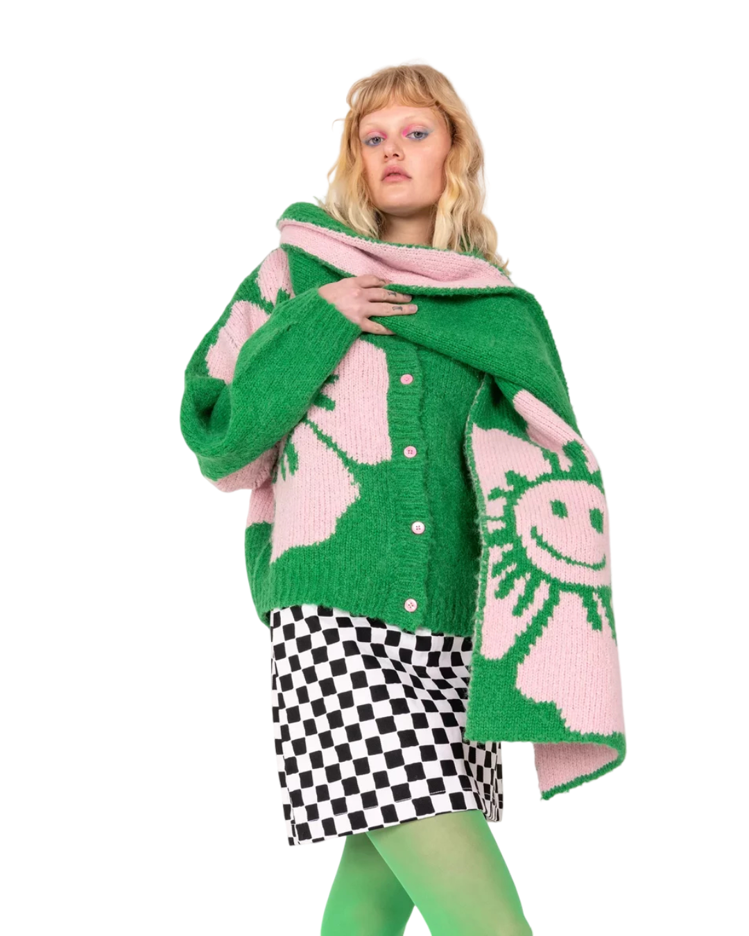 Oversized | Emma Mulholland on Holiday Green + Pink Alpaca Blend ScarfScarf