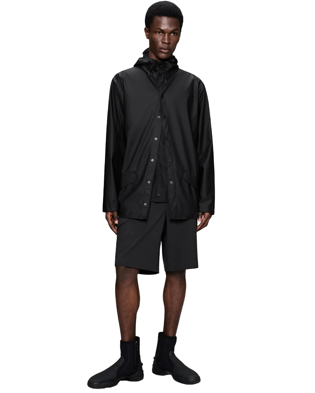 Size XS | Rains Black Hooded Rain Coat