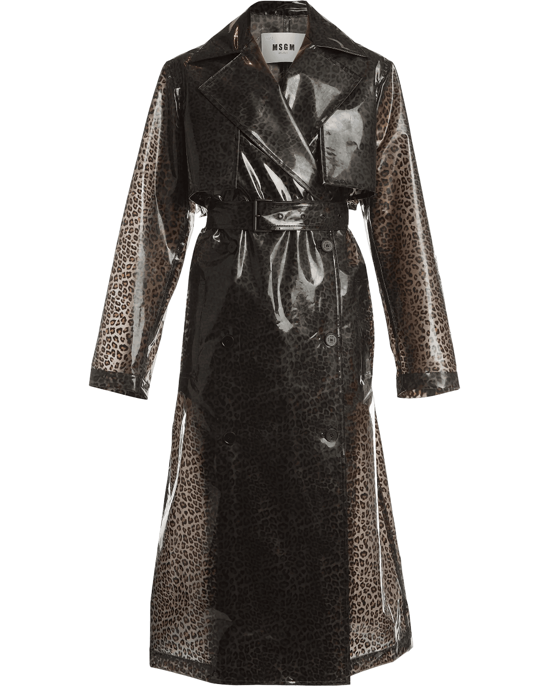 Size 42 (XL) | MSGM Polyurethane Leopard Print Translucent Coat