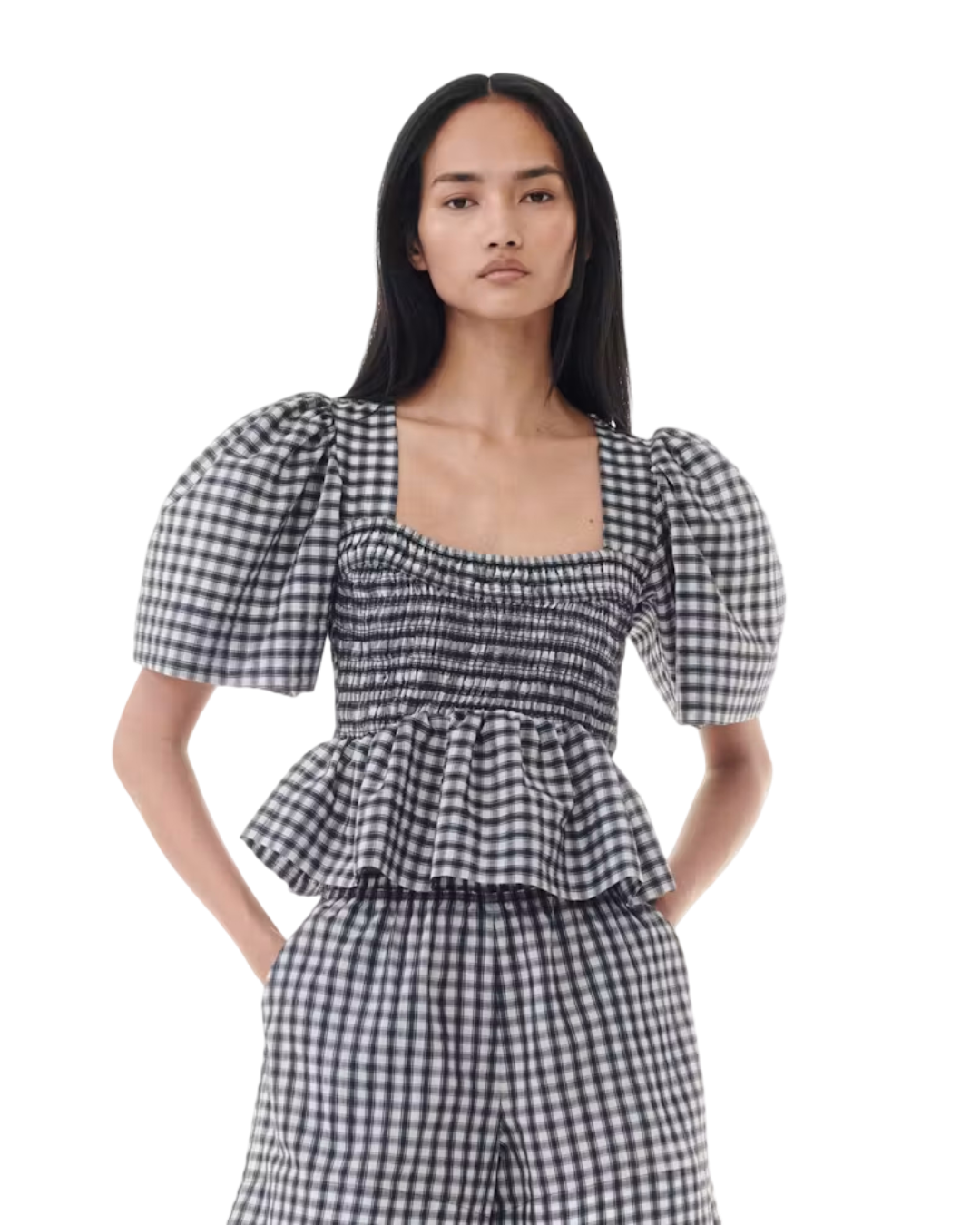 Size 44 (16) | Ganni Seersucker Peplum Top